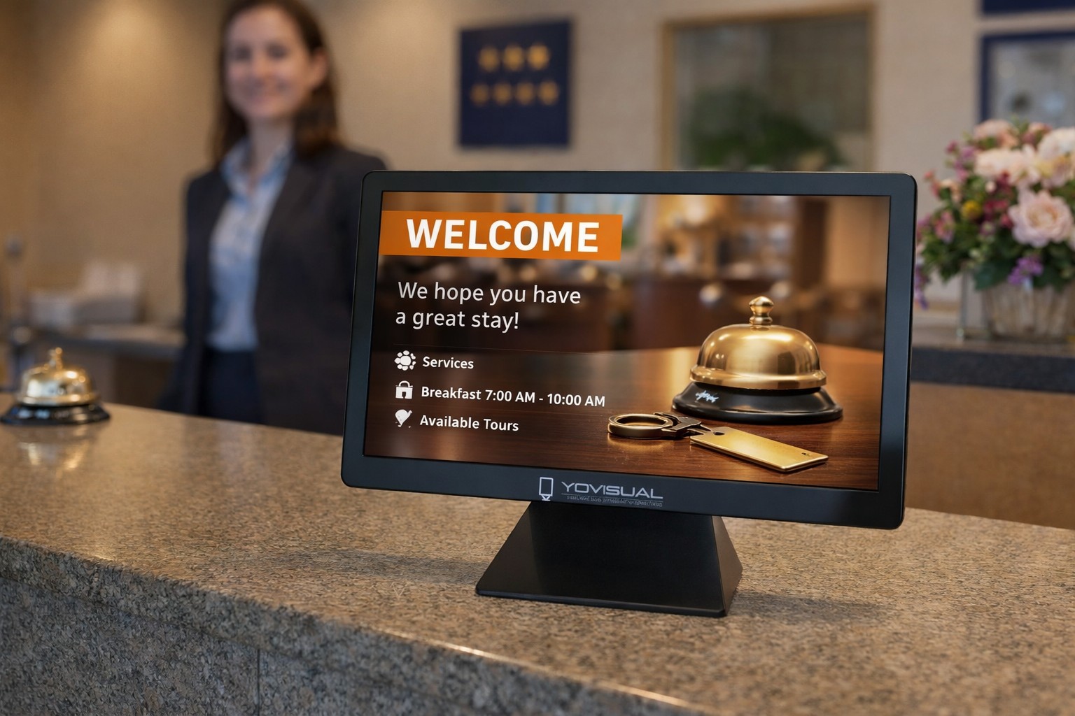 pantalla publicitaria de sobremesa hotel