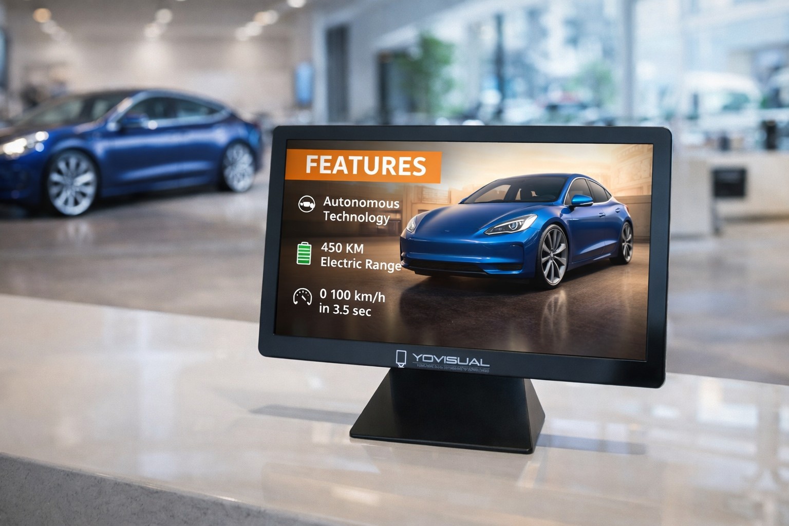 pantalla publicitaria de sobremesa showroom